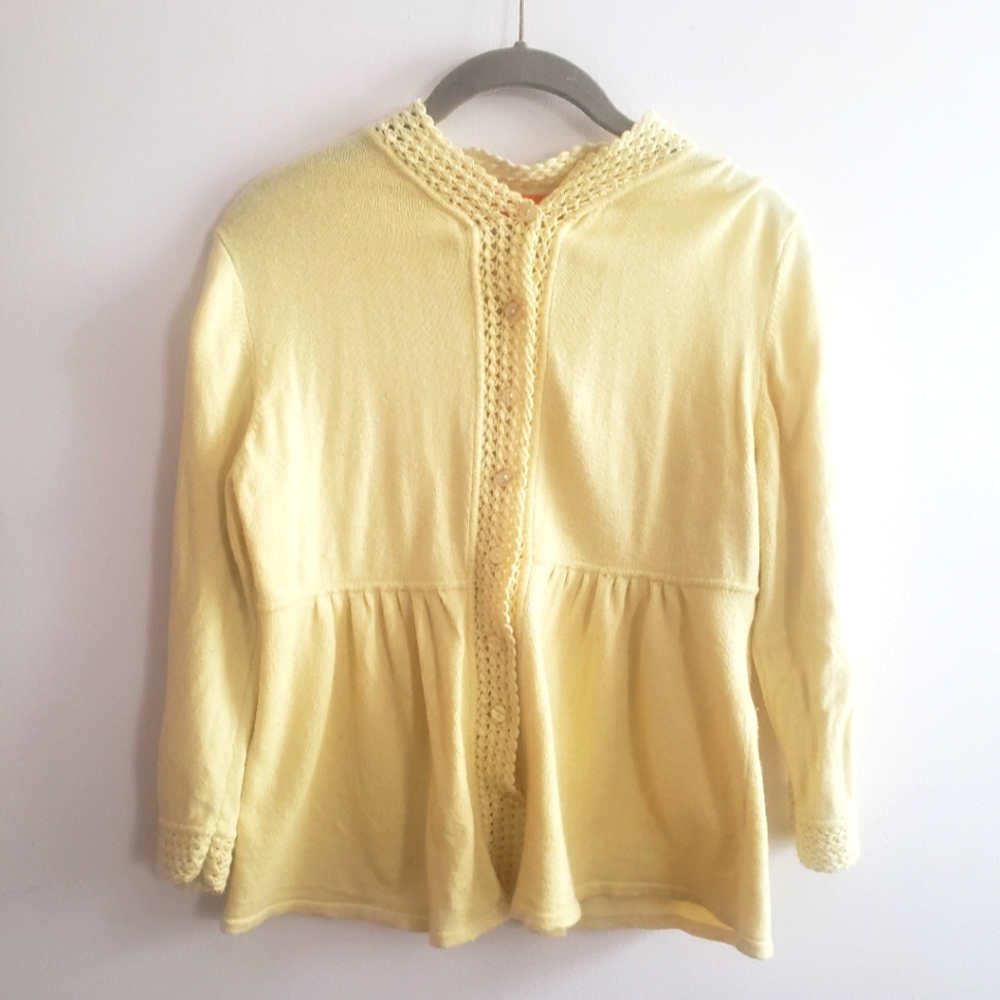Cynthia Steffe Butter Yellow Crochet Detailed Peplum Cardigan ~ Size Medium